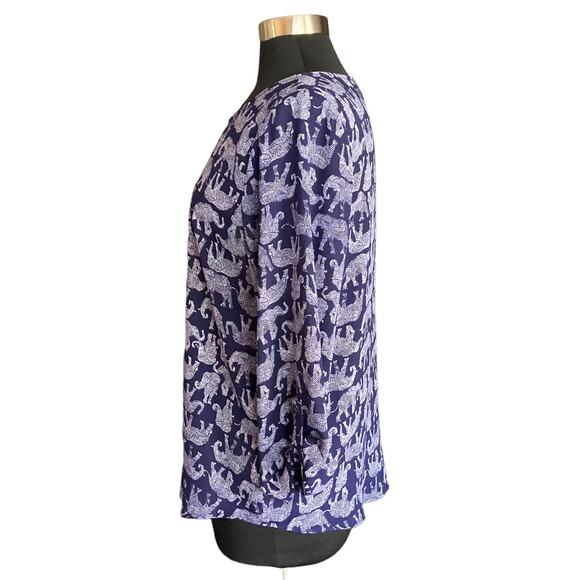 Mix by 41 Hawthorn Elephant Print Navy Top Novelty Print Boho Contemporary MED - Picture 2 of 9
